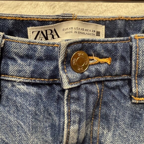 Zara Maxi Denim Skirt Womens XS Y2K Jean Blue Front Slit Streetwear Frayed 90s - Picture 3 of 13